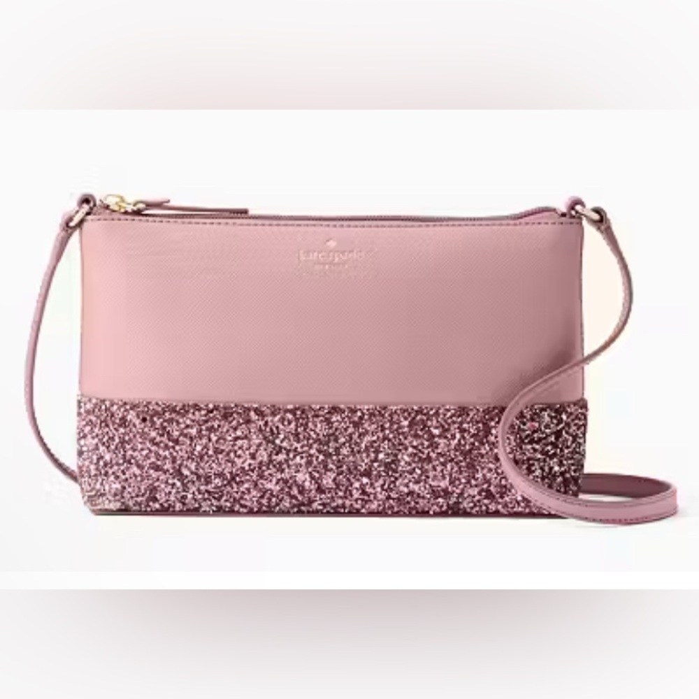 Kate Spade ♠️ Ramey Greta Court Glitter Crossbody Bag in Dusty Peony Pink